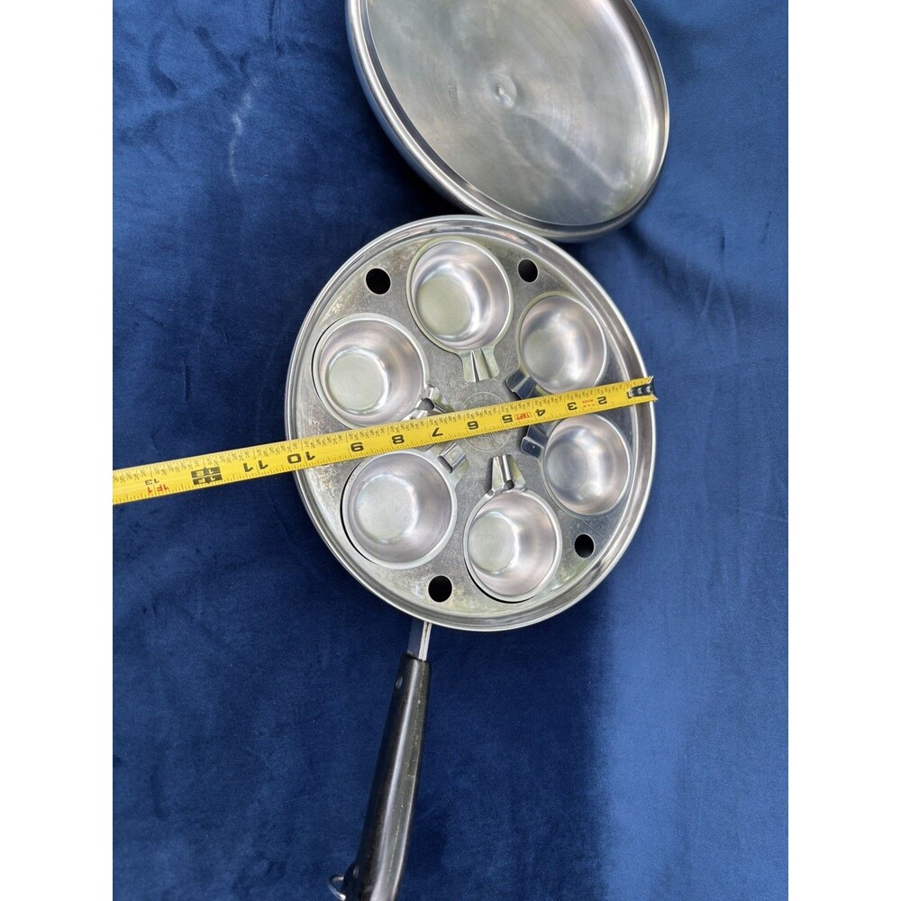 VTG Pre 1968 Revere Ware Copper Bottom 10" Skillet W/ 6 Cup Egg Poacher Clean! - Picture 13 of 16